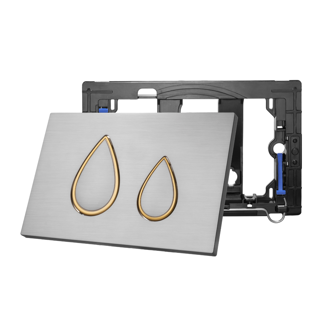 T2813 Geberit Sigma Compatible Dual Flush Plate | Gold-Trimmed Teardrop Design